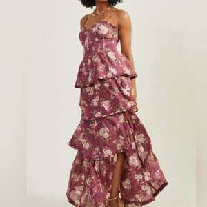 Altar'd State | Dresses | Altard State Stellni Floral Corset Back Busier  Tiered Ruffle Maxi Dress Plum | Poshmark